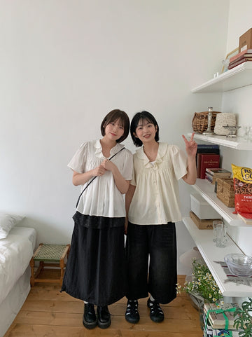 Hoden Collar Frill Short Sleeve Blouse